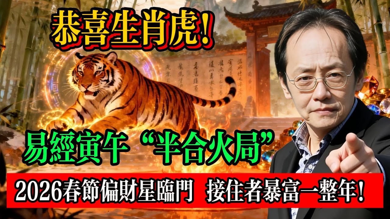 恭喜生肖虎！易經寅午半合火局，2026春節偏財星臨門，接住者暴富一整年！#倪海厦 #屬虎人 #2026運勢 #寅午半合 #偏財大運 #生肖虎運勢 #丙午馬年 #易經離卦 #傳統命理 #流年財運