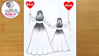 Mother's Day Drawing With Pencil Sketch For Beginners / Mothers Day Pencil Sketch/ Pencil Drawing