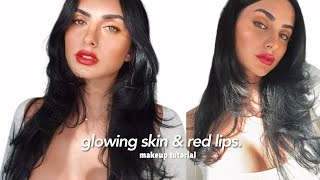 Spring Glowing Skin &amp; Red Lips Makeup ❤️