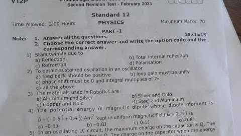 12th Physics second revision examination question paper 2023|Original question paper|English medium