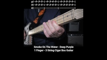 1 Finger Cigar Box Guitar - Smoke On The Water (Intro) - "No Chat" Easy 3 String Lesson