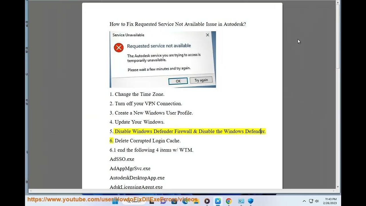 Fix requested service not available issue in autodesk youtube
