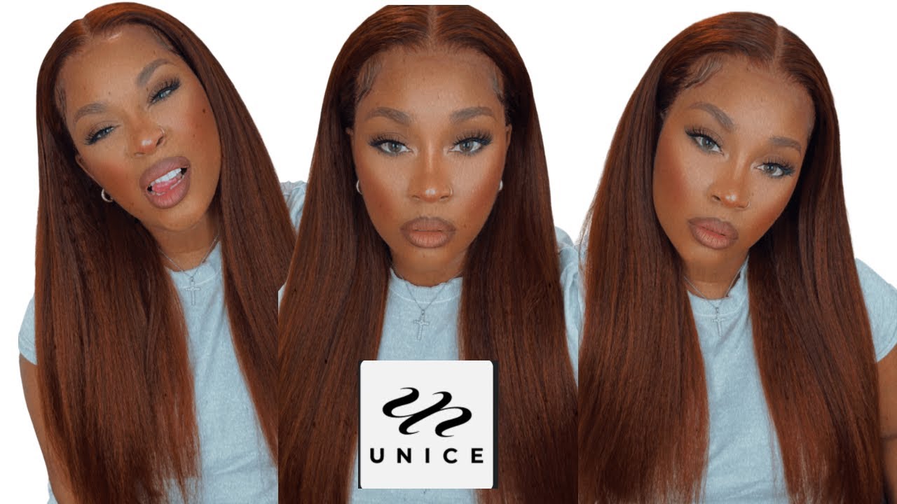 Reddish Brown Kinky Straight Frontal Wig: UNICE HAIR AMAZON | 13x4 Kinky Straight hair Wig install