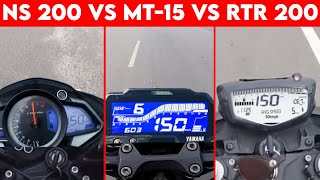 Pulsar NS 200 VS MT-15 VS Apache 200 | 0 TO 100 | TOPSPEED !!!