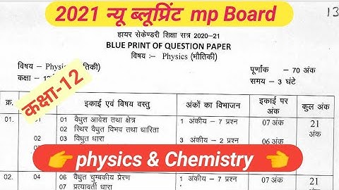12th न्यू ब्लूप्रिंट 2021 भौतिक विज्ञान & रसायन विज्ञान , new blueprint physics, chemistry MP Board