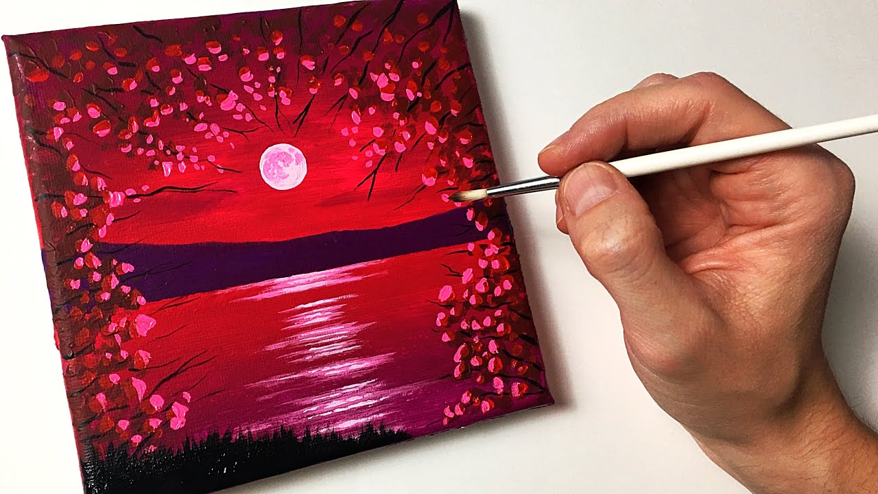 Easy Moon Night for Beginners | Acrylic Painting Tutorial Step by Step ...