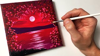 Easy Moon Night for Beginners | Acrylic Painting Tutorial Step by Step