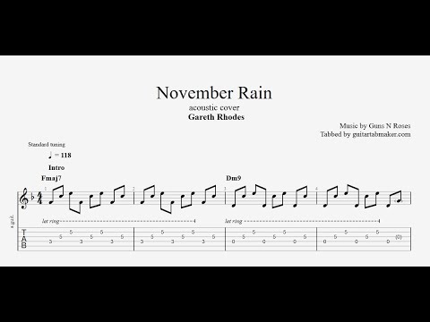 November Rain acoustic TAB - acoustic fingerpicking guitar tabs (PDF + Guitar Pro)