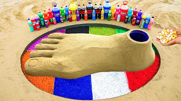 How to make Giant Rainbow FOOT - Experiment Coca Cola vs. Mentos & Fanta, Mtn Dew in Underground