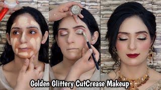 Classic Gold Glitter Cut Crease &amp; Red Lips | SPECIAL OCCASION Glam Makeup Tutorial...