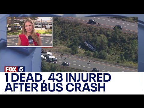 1 dead, 43 injured after bus overturns on I-84