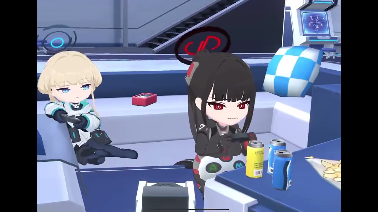 chibi toki and rio playing game in cafe