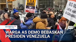 Bawa Bendera Venezuela, Warga New York Demo Tuntut Bebaskan Nicolas Maduro dan Cilia Flores.