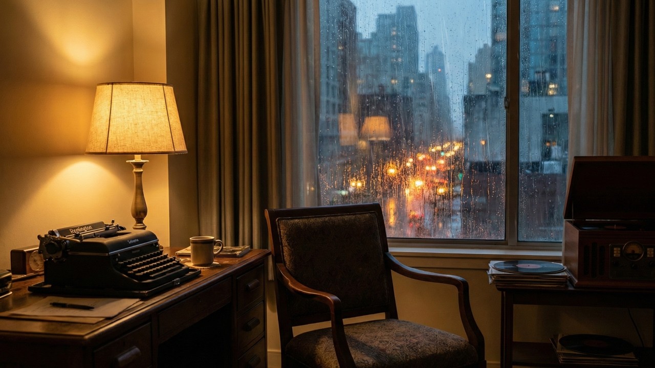 Rainy 1940s Noir Apartment 🌧️ Vintage Jazz & City Rain Ambience for Work & Relax