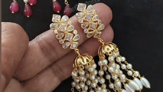 polki earrings combos .polki earrings with real beads..#polkiearringscombo #goldearrings #goldrings