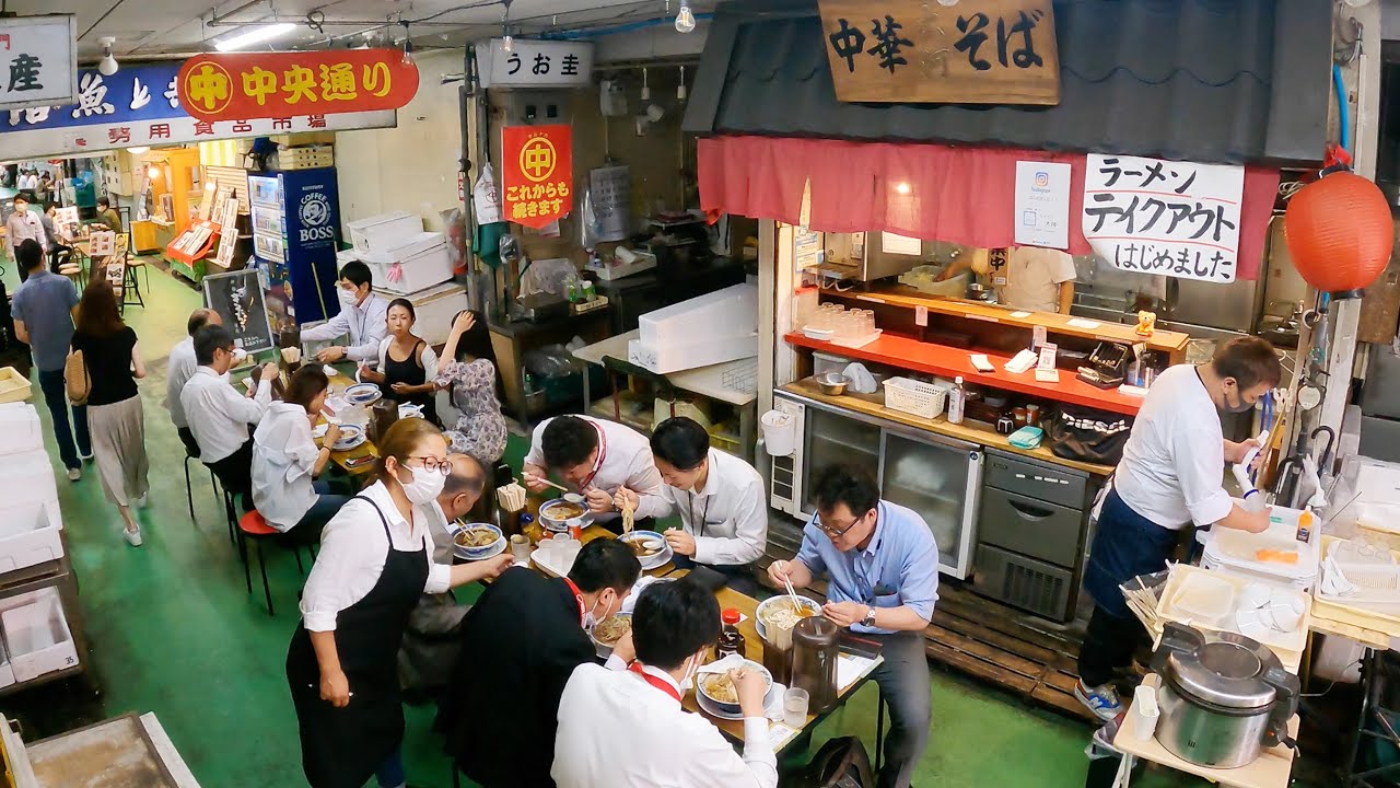 День в ресторане рамен на рыбном рынке - 4 утра - Японская уличная еда