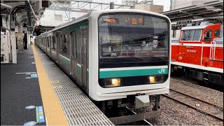 E501系ｶﾂK752編成が水戸駅3番線を発車するシーン（547M）2022.11.30