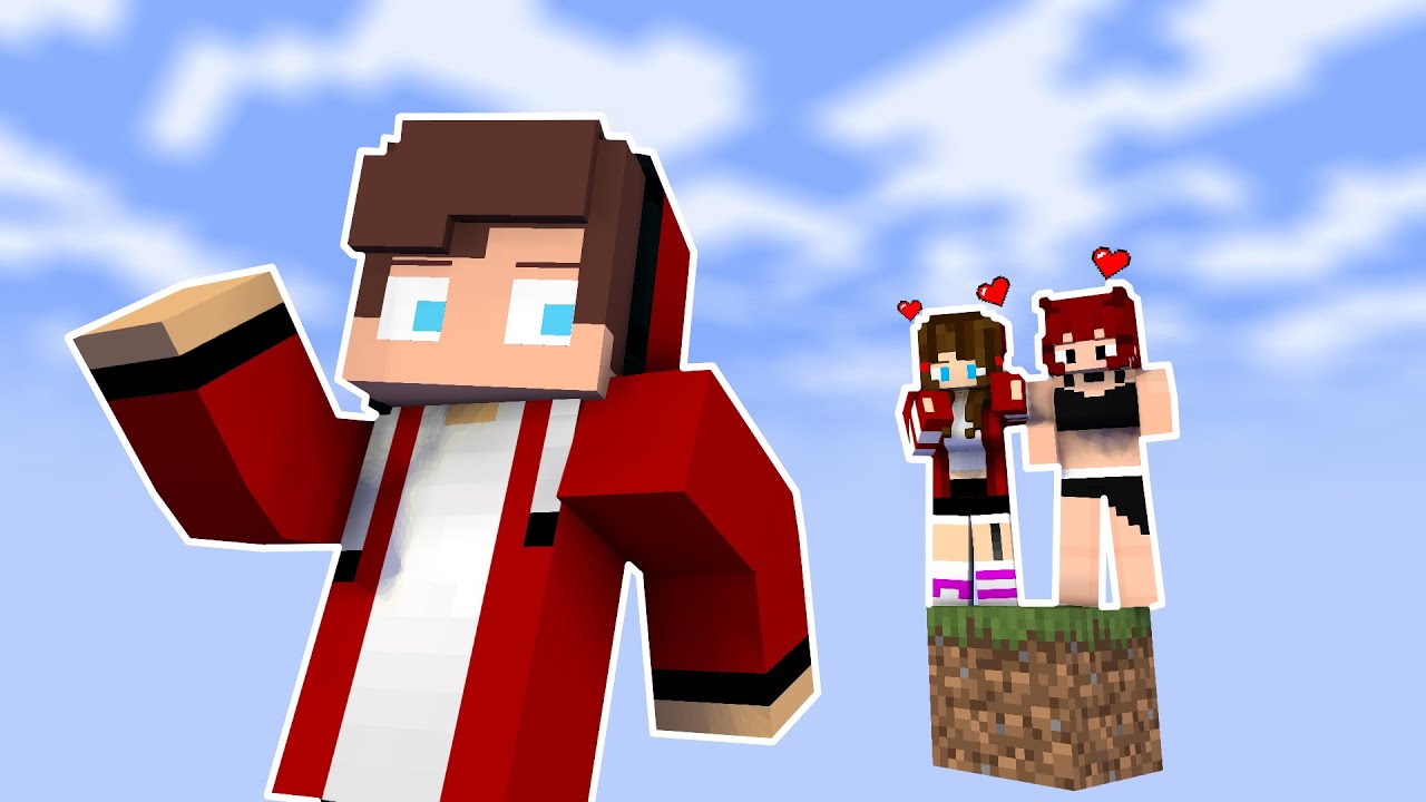 MAIZEN : JJ was left alone with the Girls in a ONE BLOCK world - minecraft animation