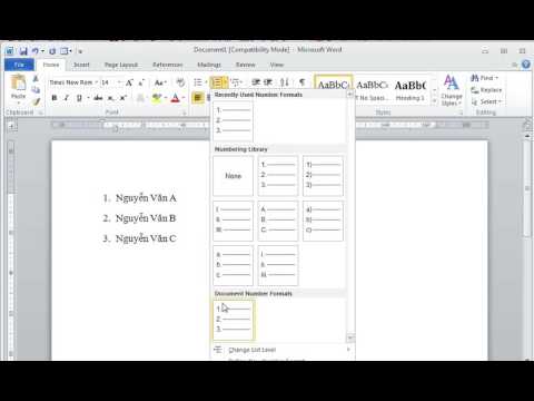Video tạo danh sách có dấu chấm tròn hoặc số phía trước word... - youtube