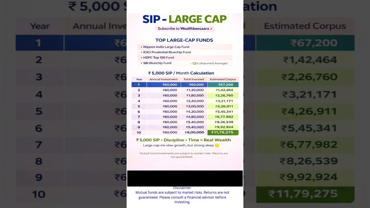 ₹5,000 SIP se ₹11.7 Lakh? | Best Large Cap Mutual Funds 2025 | SIP Cal 