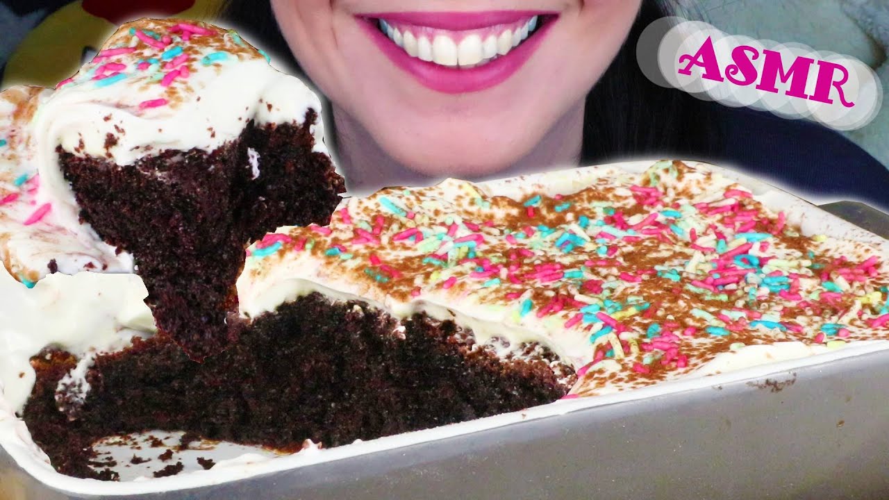 DARK CHOCOLATE CAKE WITH WHIPPED CREAM 🍨 | No Talking | ASMR Mukbang ...