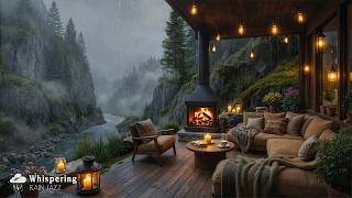 Cozy Porch Ambience 🌧️ Calm Forest with Warm Jazz Instrumental & Rain Sounds to Unwind