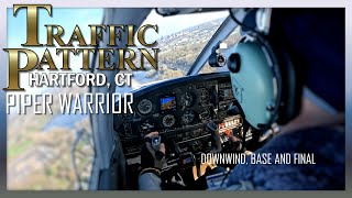 Piper Cherokee Warrior Traffic Pattern Downwind to Final Approach in Hartford CT with GoPro in 4K