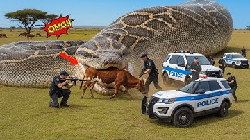 Epic rescue: brave heroes save a cow from a giant python attack.