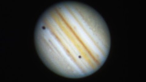 Ganymede (bottom right) & its Shadow (top left) Transit on Jupiter