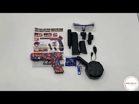 Детский пистолет орбибол с лазерным прицелом орбизами 2 цвета 3 магазина аккумулятор фонарик и очки в наборе, видео 1