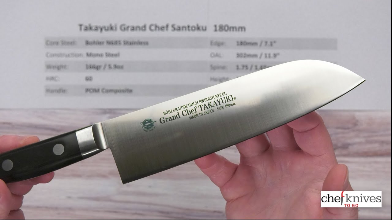 Grand Chef TAKAMUKU 牛刀 18cm Takayuki Grand Chef Santoku 180mm Quick Look - YouTube