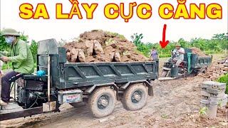 Trẻ tuổi tài cao lái công nông chở cát chạy cực sung | máy xúc múc cát lên ô tô | excavator