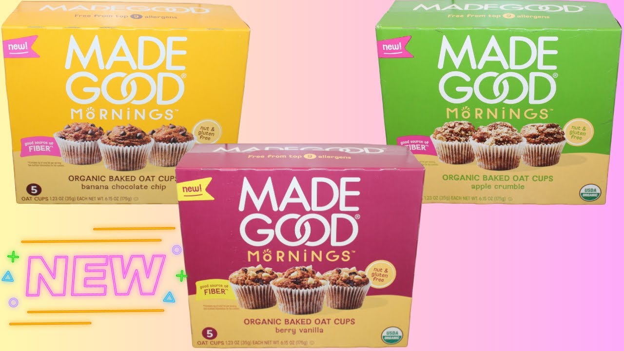 Made Good Mornings Organic Baked Oat Cups: Banana Chocolate Chip, Berry Vanilla, Apple Crumble