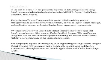4W Technologies & Healthcare, innovation using InterSystems Cache, Ensemble, HealthShare & TrakCare.