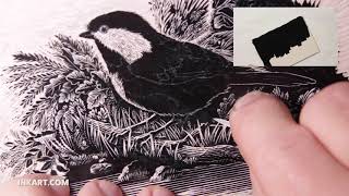 Wood Engraving of a Chickadee | Fine Art Print on Handmade