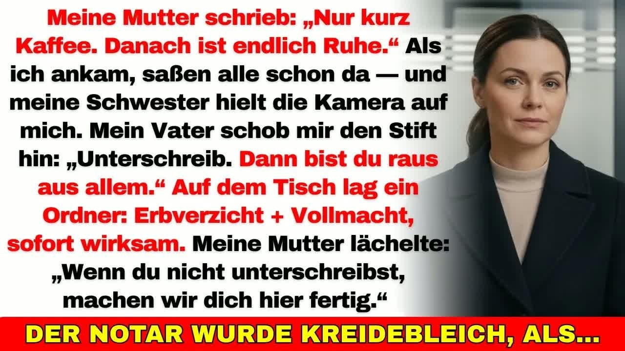 Meine Mutter sagte： „Nur kurz Kaffee“ — 15 Minuten später lag beim Notar mein Erbverzicht bereit