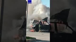 Alev Alan Araç Bomba Gibi Patladı