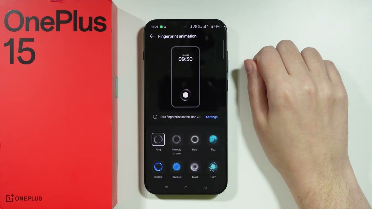 OnePlus 15: как изменить анимацию отпечатка пальца