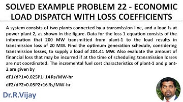 Solved Example Problem 22 - Economic Load Dispatch with Loss Coefficients #psoc