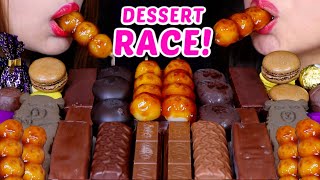 ASMR LEFTOVER DESSERT RACE! DANGO, CARAMEL ICE CREAM BAR, CAKE, CHOCO MARSHMALLOW, KITKAT, MACARON먹방