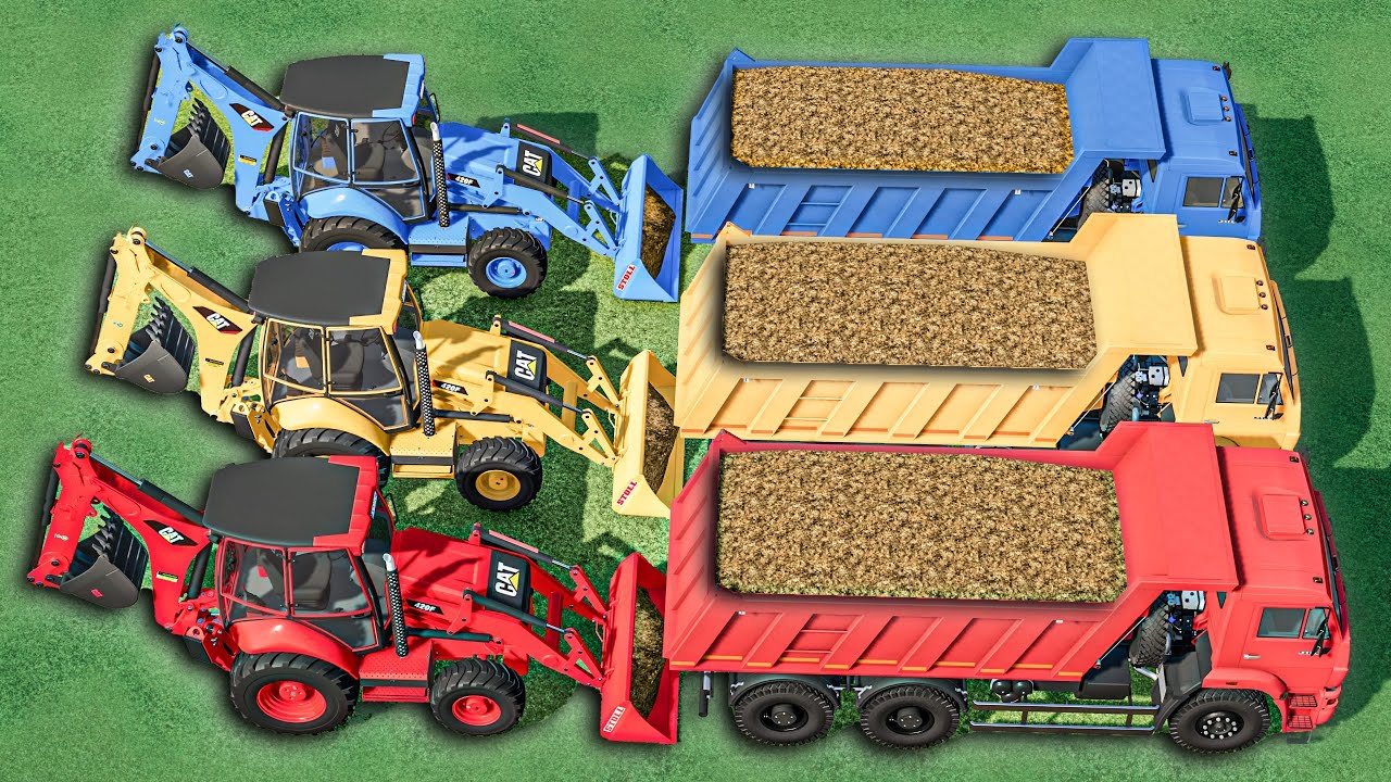 DUMP TRUCKS With Colors - CAT BACHOE LOADERS on MANURE WORK - Farming Simulator 22