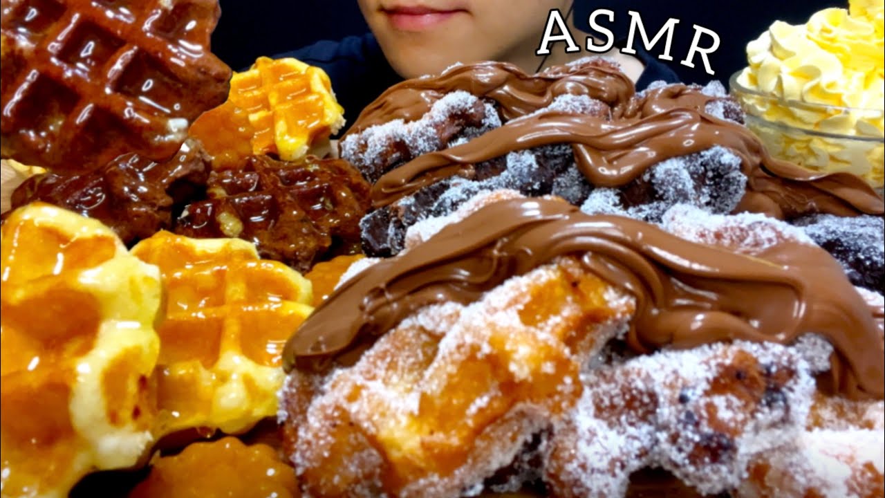 【咀嚼音】飴ワッフルとヌテラ揚げワッフルを食べる！Fried waffles！/ASMR/EatingSounds/Mukbang/먹방
