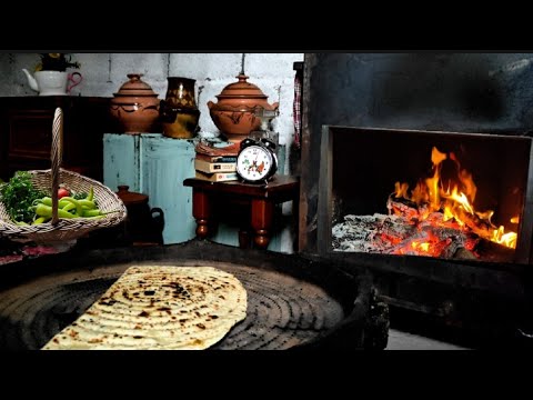 يوم شتوي بارد دفء الحطب في بيت الجدة وطبخ كسرة الشحمة الحارة الأصيلة في القرية