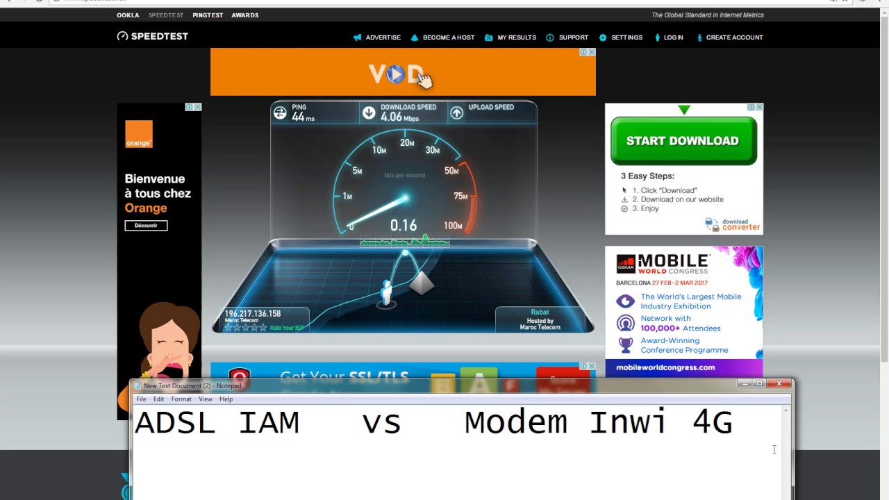 ADSL IAM vs Modem Inwi 4G Speed Test YouTube