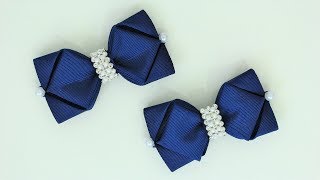 Passo a passo: Laço de fita de gorgurão decorado com pérolas e strass/Diy