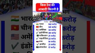 सबसे ज्यादा जनसंख्या वाले देश, #top 10 most populated countries in the world || #gk #shorts #india