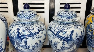 CHOÉ MEN LAM VẼ TAY CẢNH CHIM CÔNG VÀ HOA ĐÀO - GỐM BÁT TRÀNG.