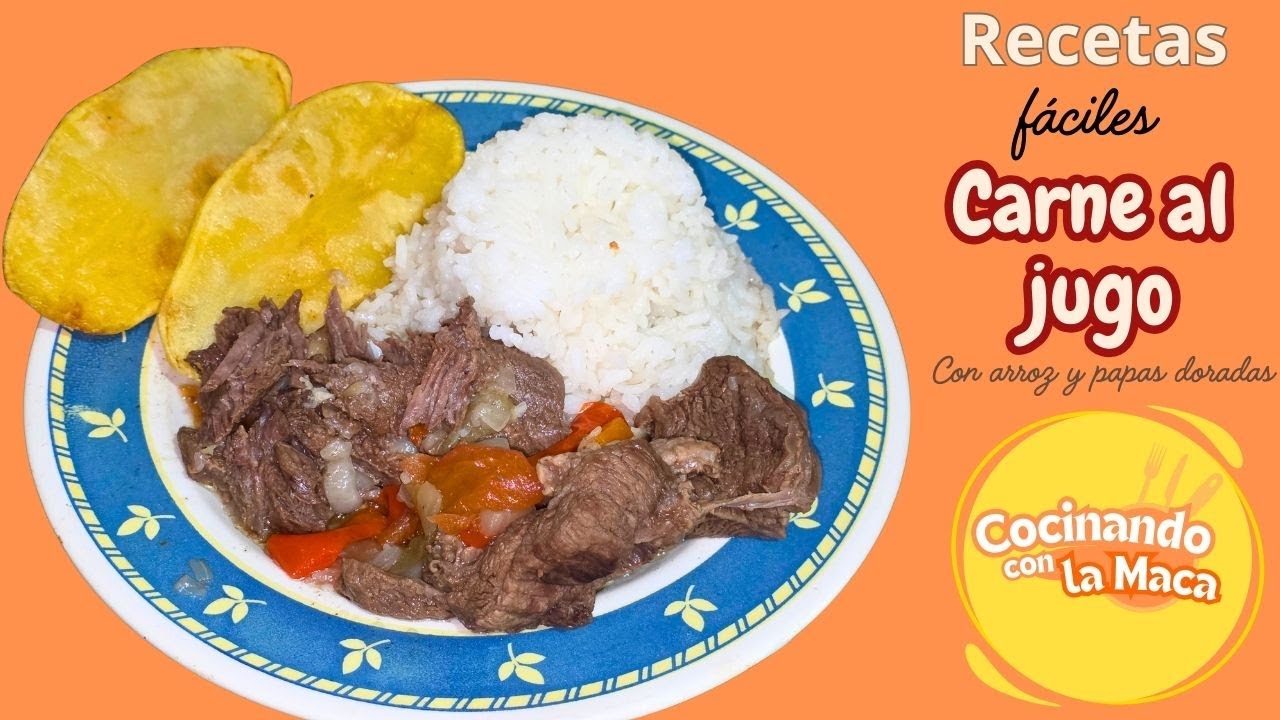 Cómo hacer Carne AL JUGO con PAPAS DORADAS y arroz // Carne a la olla para PARTIR CON CUCHARA