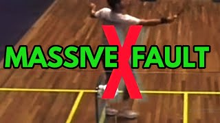 SQUASH. Player gets away with massive foot fault