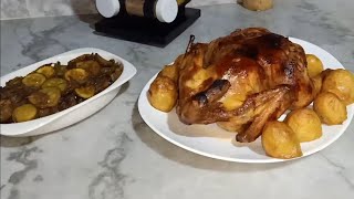 وصفة دجاج محمر مع البطاطا في الفرن ذوق ولا أروع  poulet rôti au four avec L'oignon    caramélisées